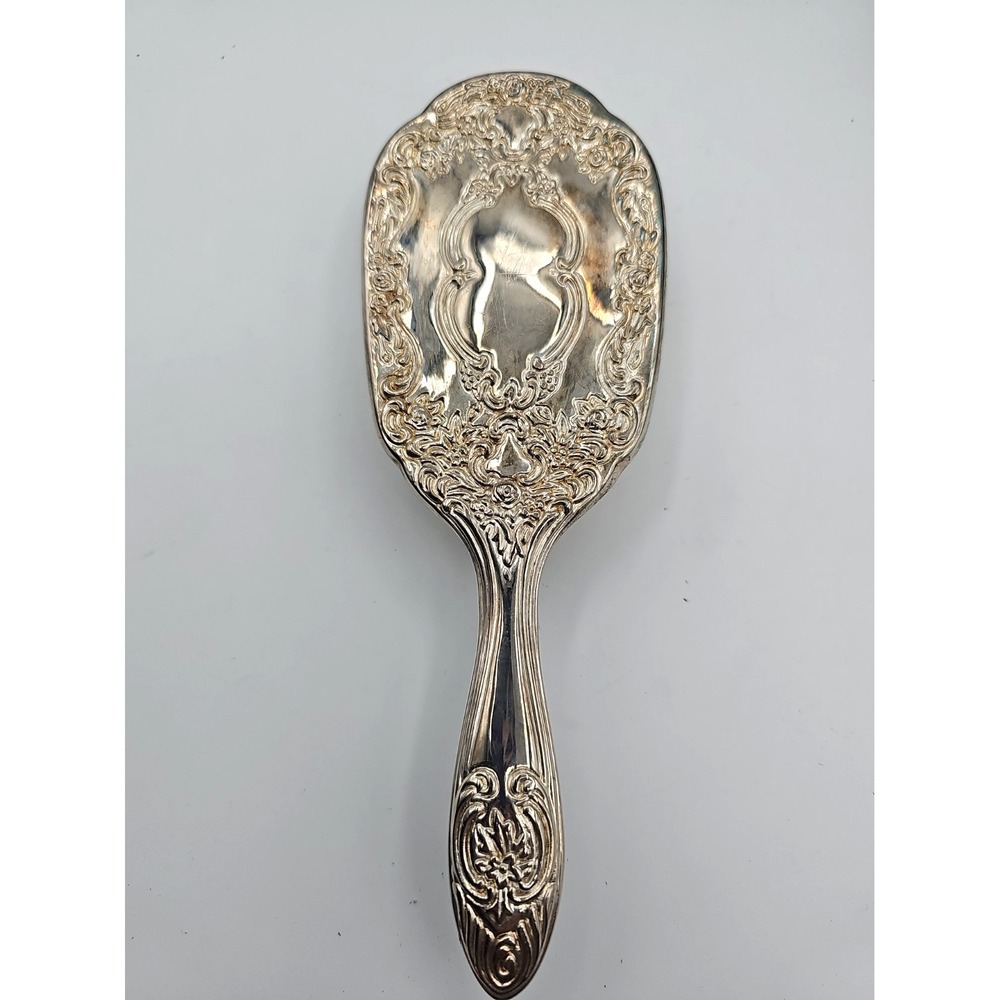 Vintage Godinger Ornate Silver Tone Vanity Hair Brush Floral Scroll - Picture 2 of 9
